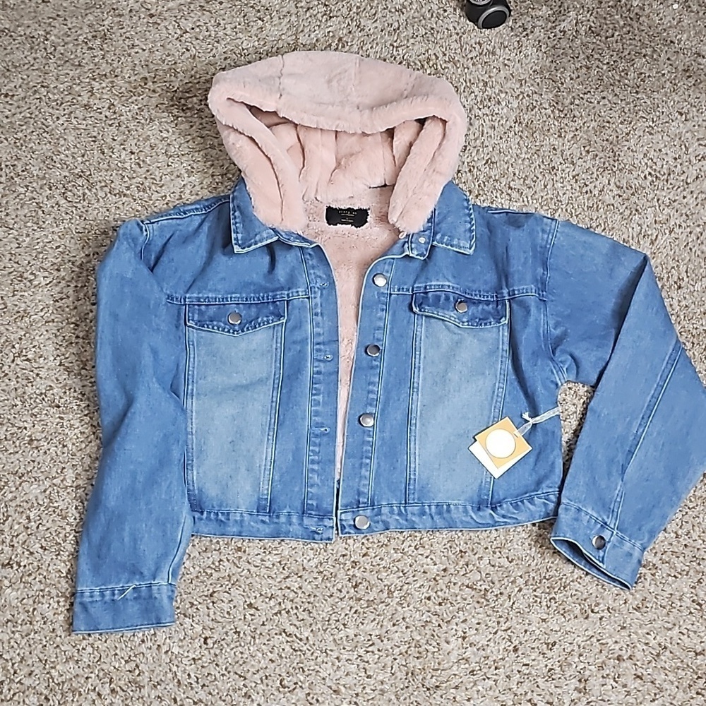 Story On Jean Jacket with Pink Fur